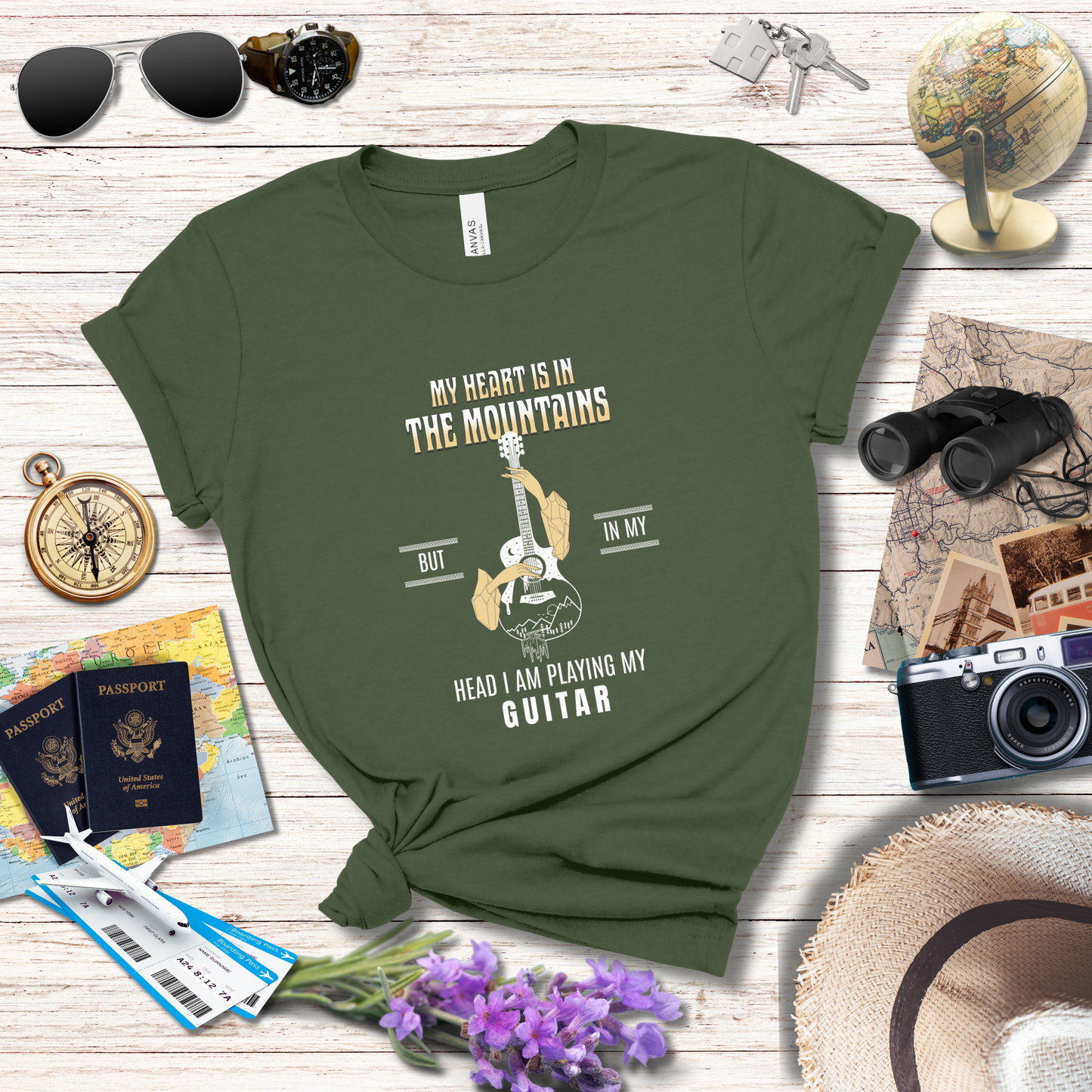 MY HEART IS IN THE MOUNTAINS, BUT IN MY HEAD I AM PLAYING MY GUITAR - T-Shirt