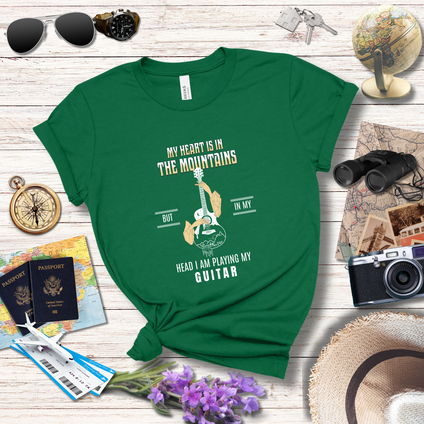 MY HEART IS IN THE MOUNTAINS, BUT IN MY HEAD I AM PLAYING MY GUITAR - T-Shirt