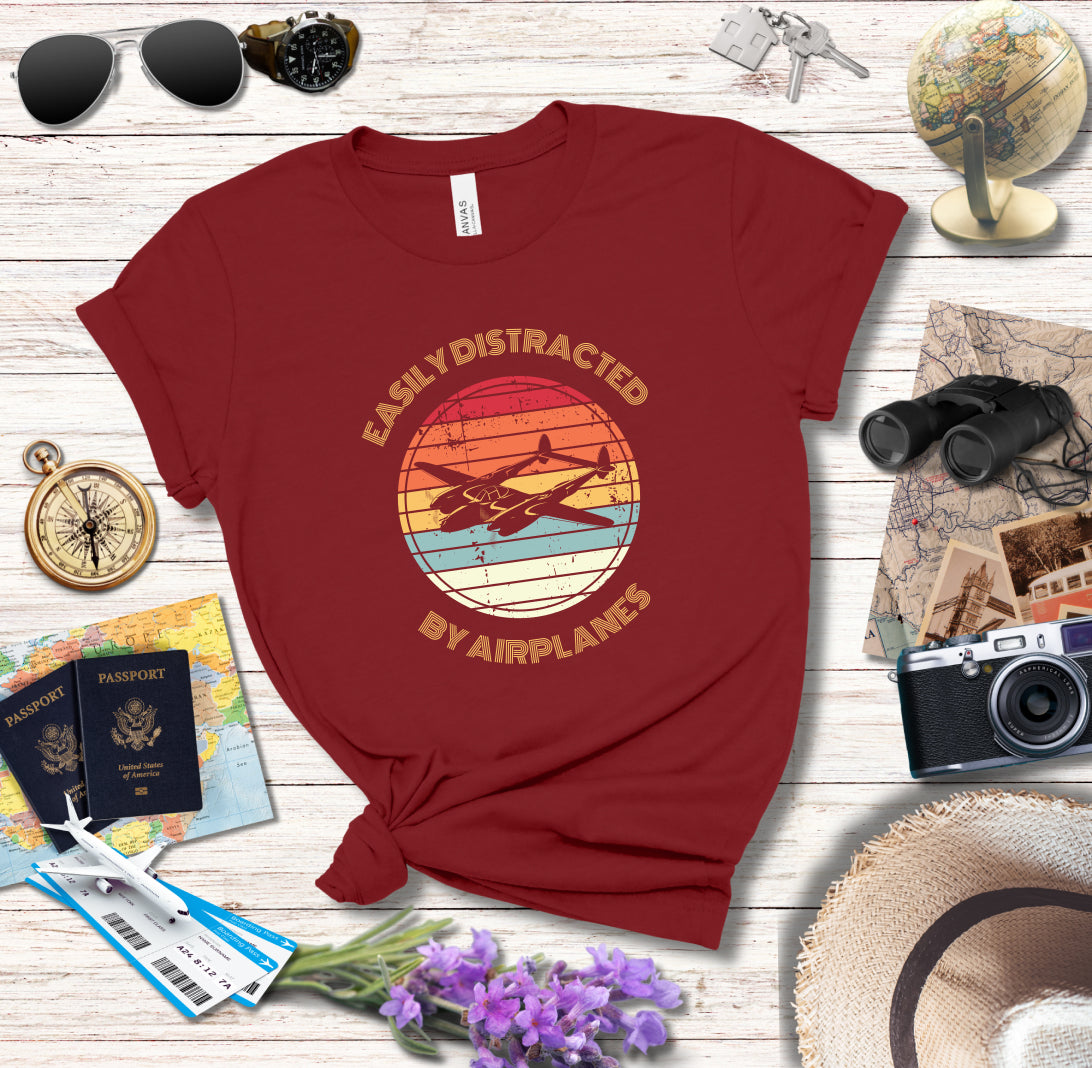 EASILY DISTRACTED BY AIRPLANES 3 - T-Shirt