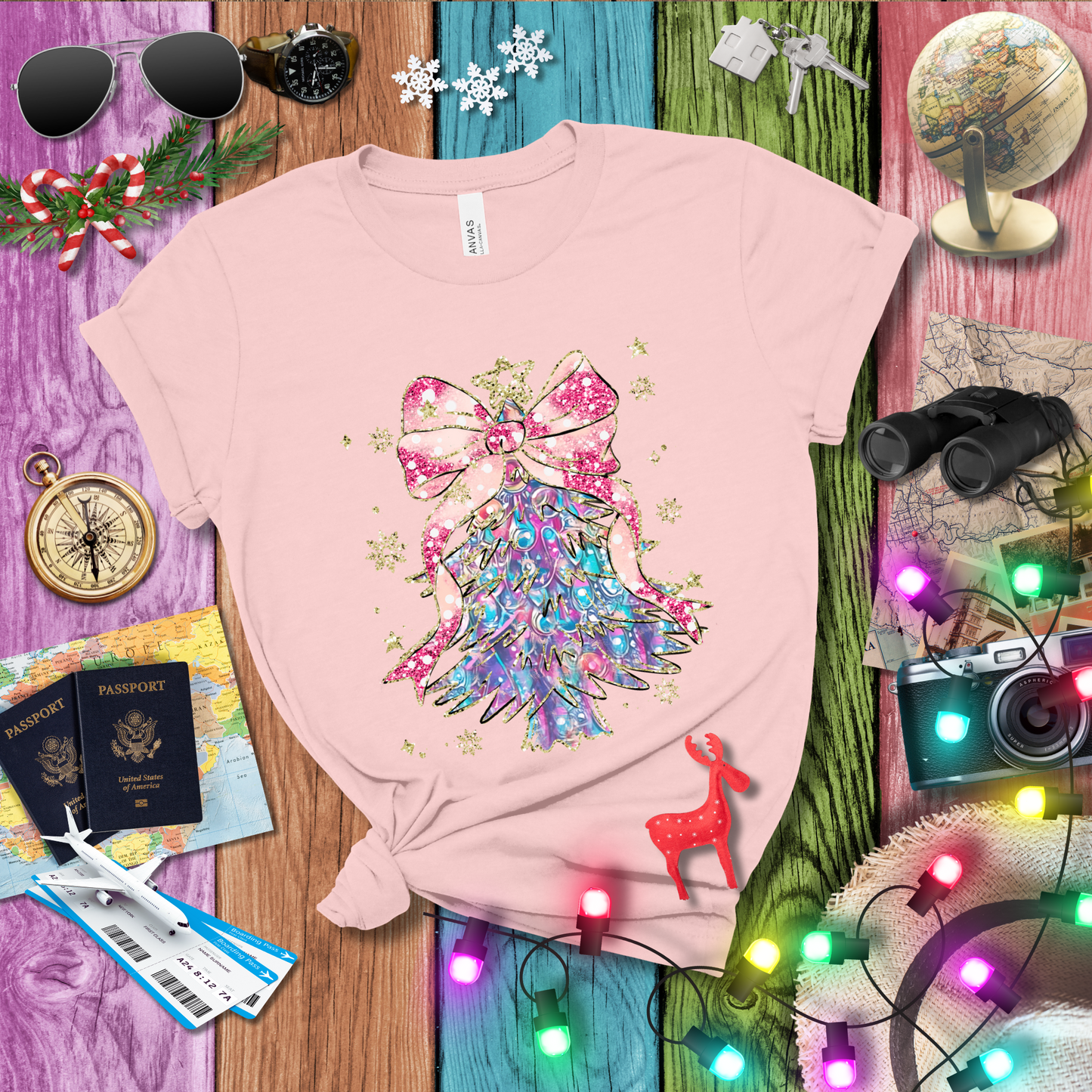 BLUE PINK CHRISTMAS TREE T-Shirt